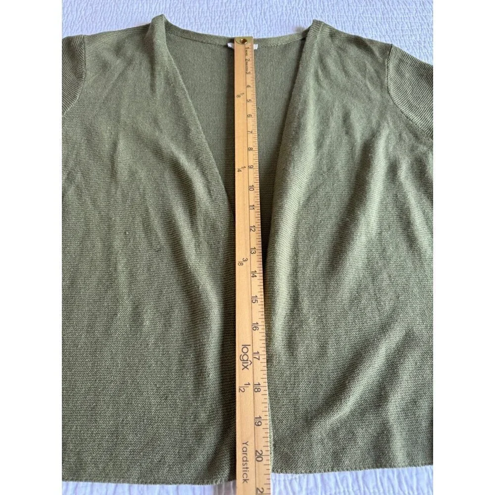 J.Jill Linen Open Front Long Sleeve Cardigan Shrug Linen Cotton SZ M Olive Green